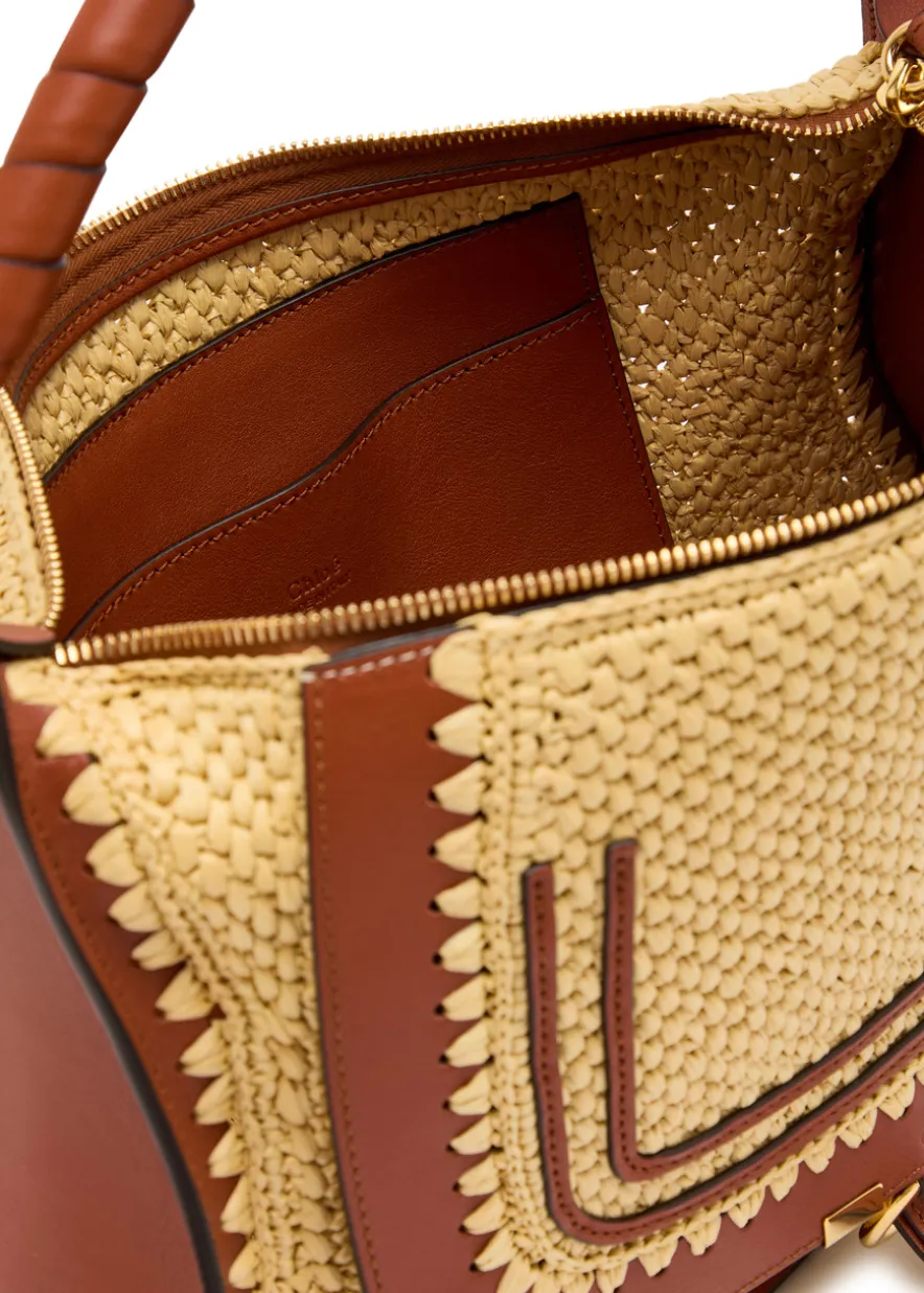 Marcie leather and raffia shoulder bag