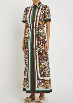 Maroc printed linen maxi shirt dress