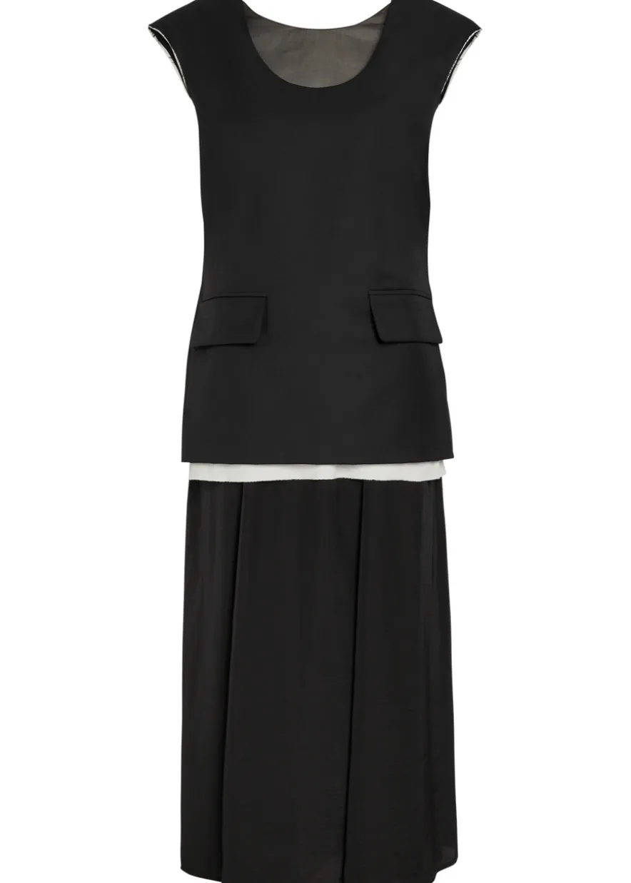 Marta layered wool and satin midi dress