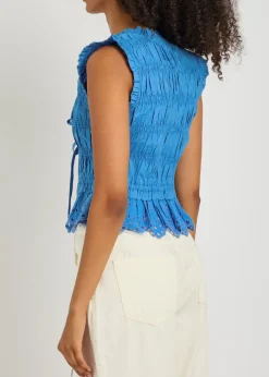 Martine smocked cotton-poplin top