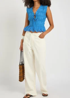 Martine smocked cotton-poplin top
