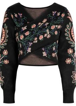 Marvelous Garden floral-jacquard knit crop top