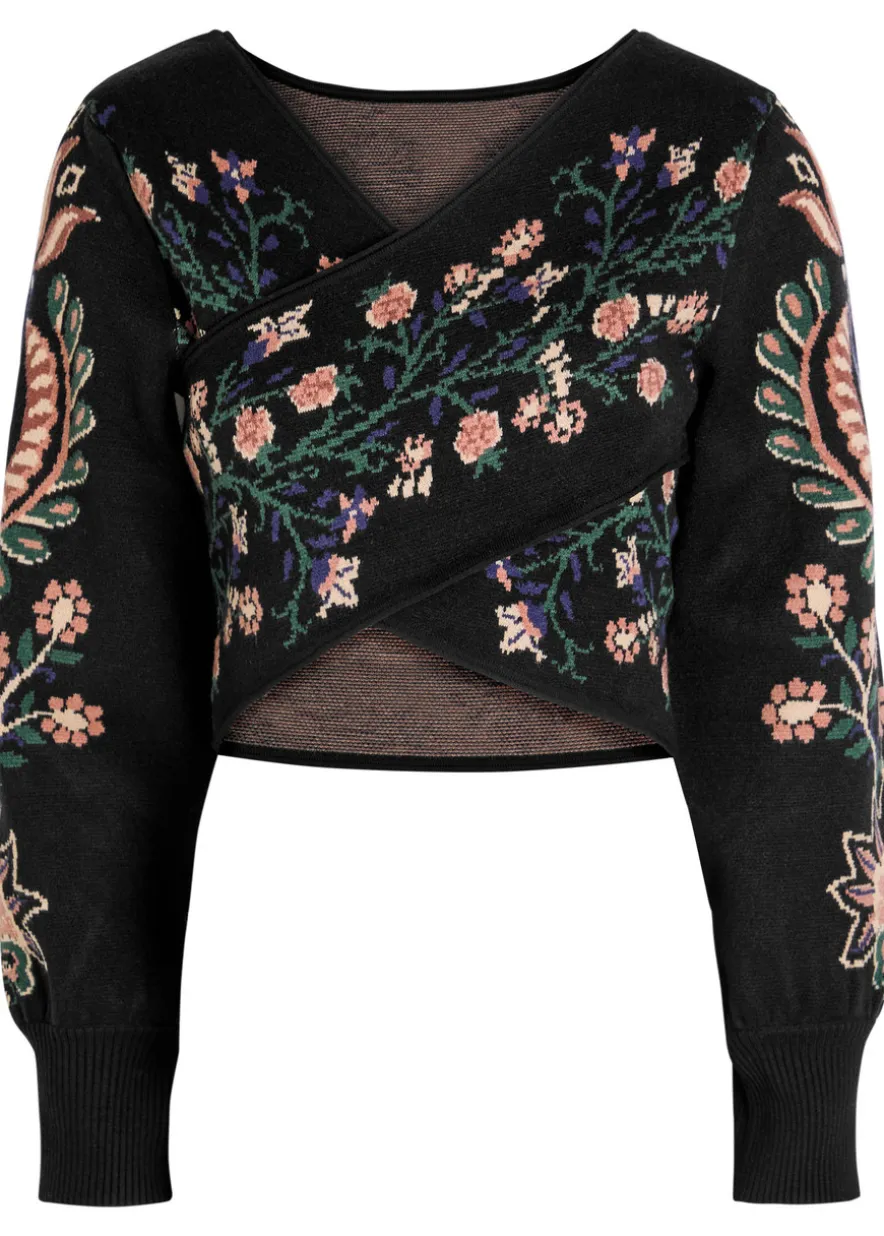 Marvelous Garden floral-jacquard knit crop top