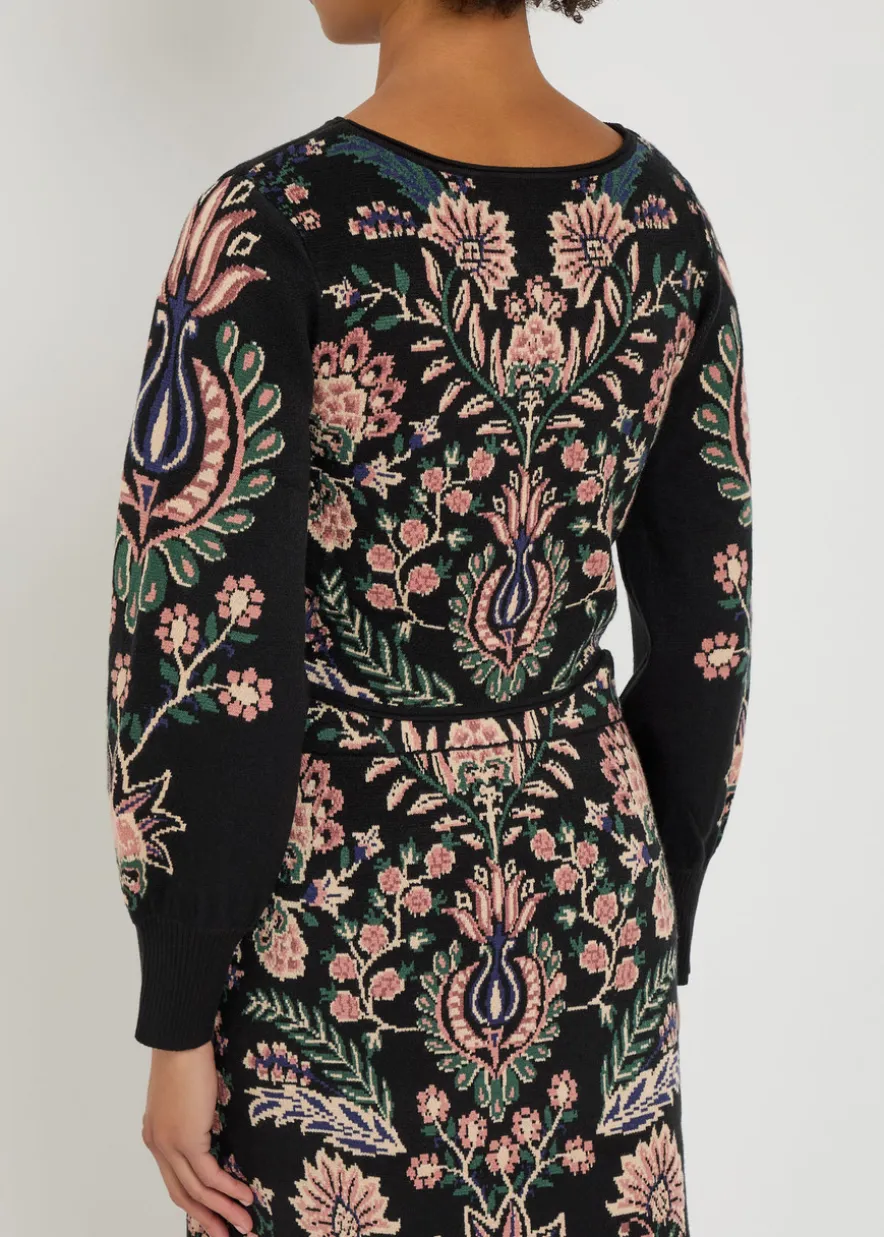 Marvelous Garden floral-jacquard knit crop top