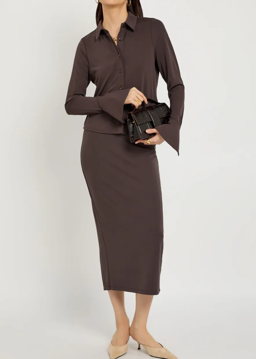 Matte stretch-jersey midi pencil skirt
