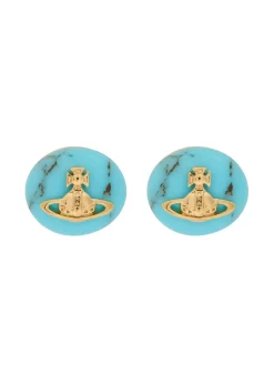 Maude marble orb brass stud earrings