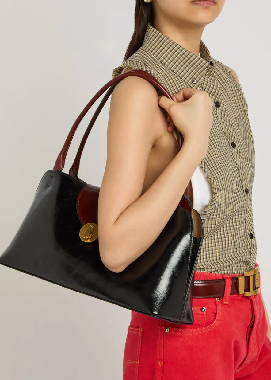 Medium glossed leather shoulder bag