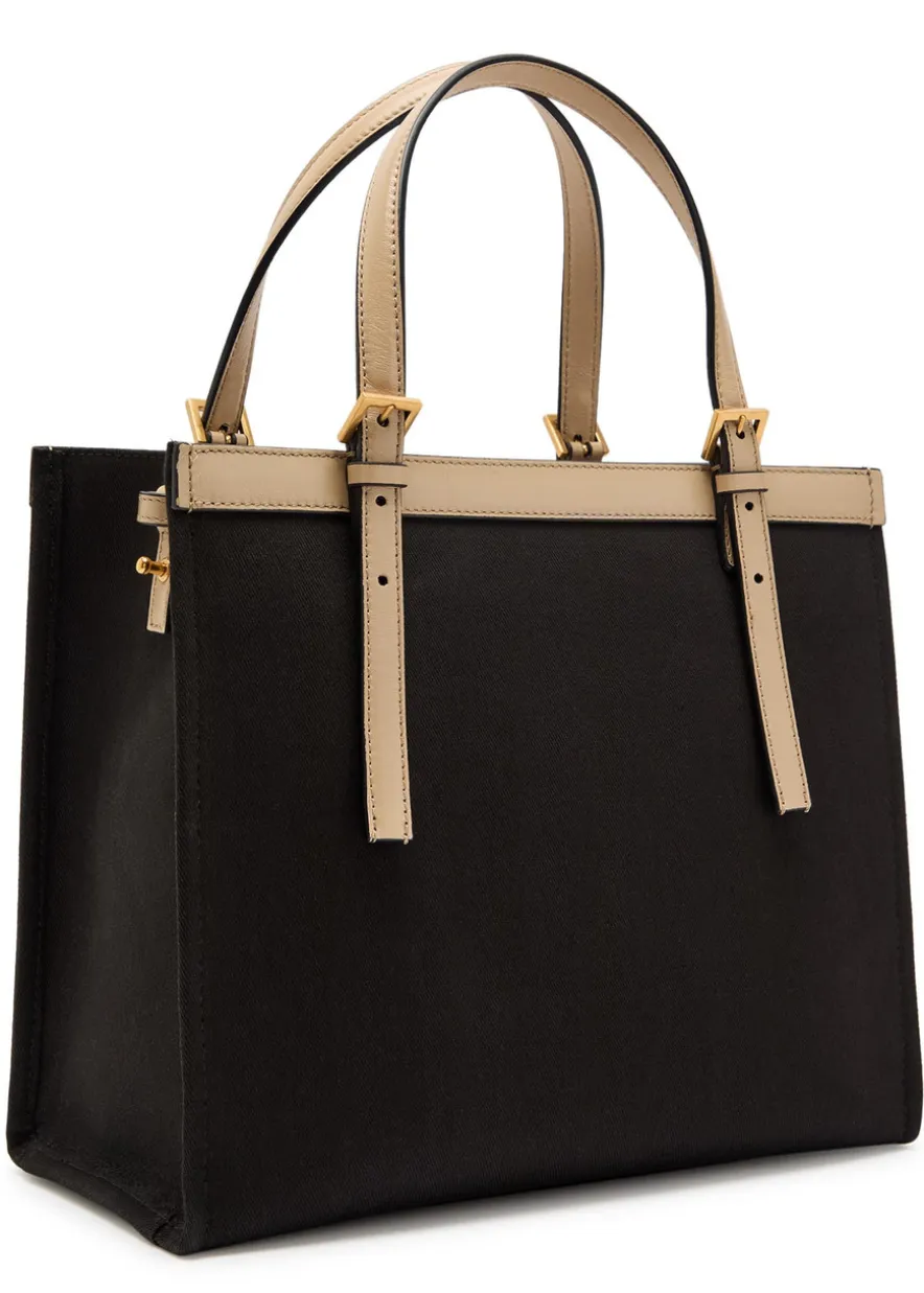 Medium logo-appliquéd leather and canvas tote