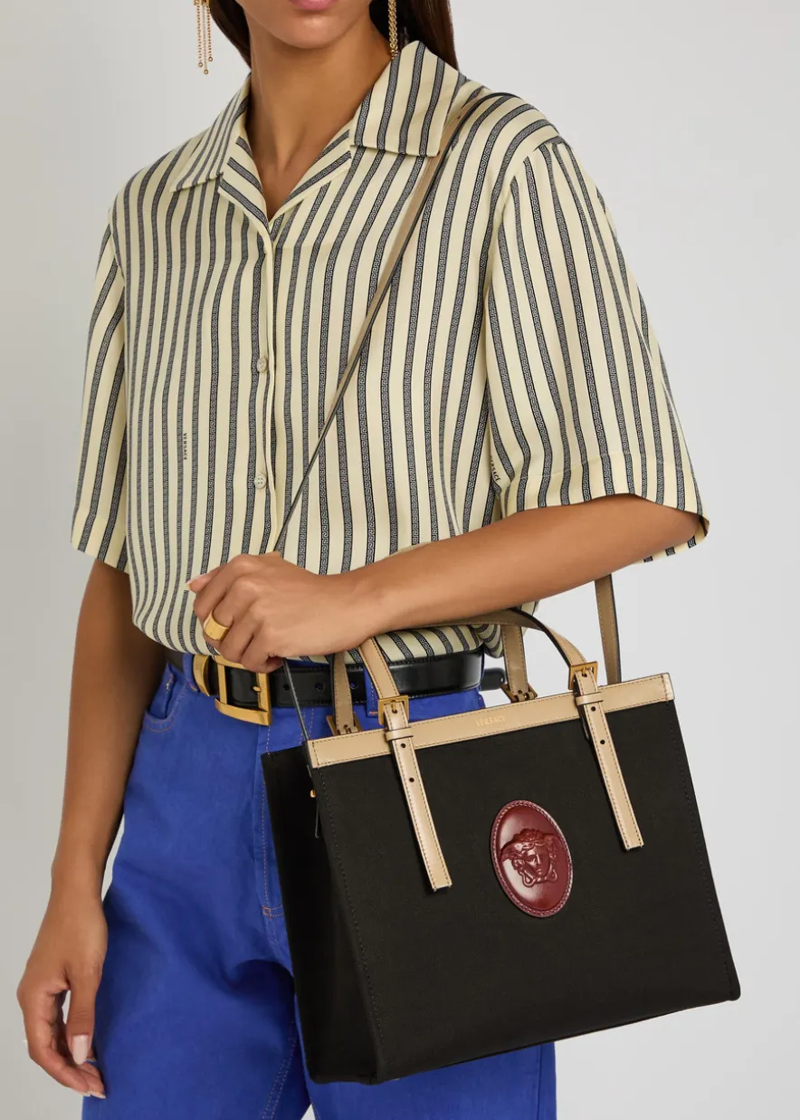 Medium logo-appliquéd leather and canvas tote