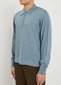 Melange merino wool polo jumper