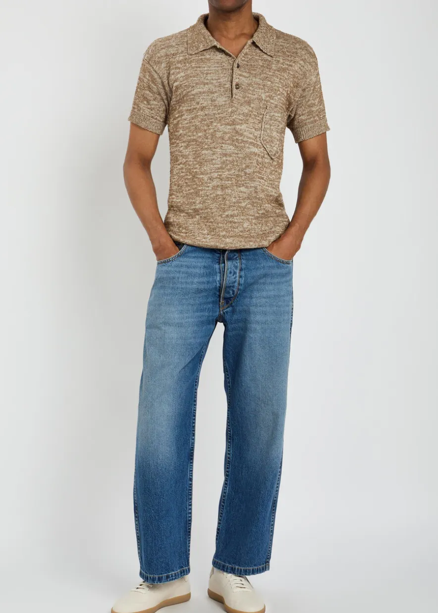 Melangé-knit cotton-blend polo shirt