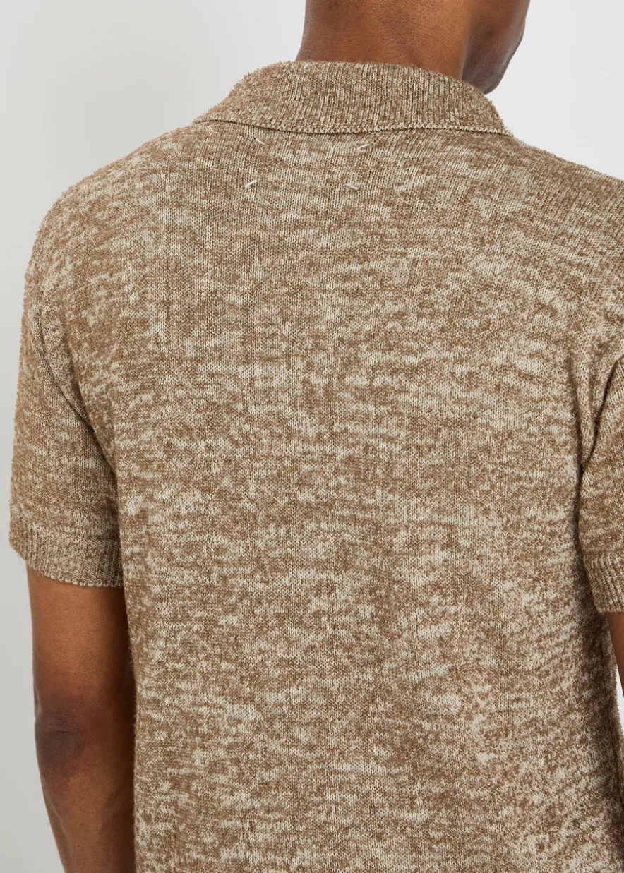 Melangé-knit cotton-blend polo shirt