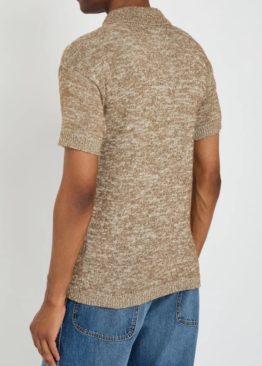 Melangé-knit cotton-blend polo shirt