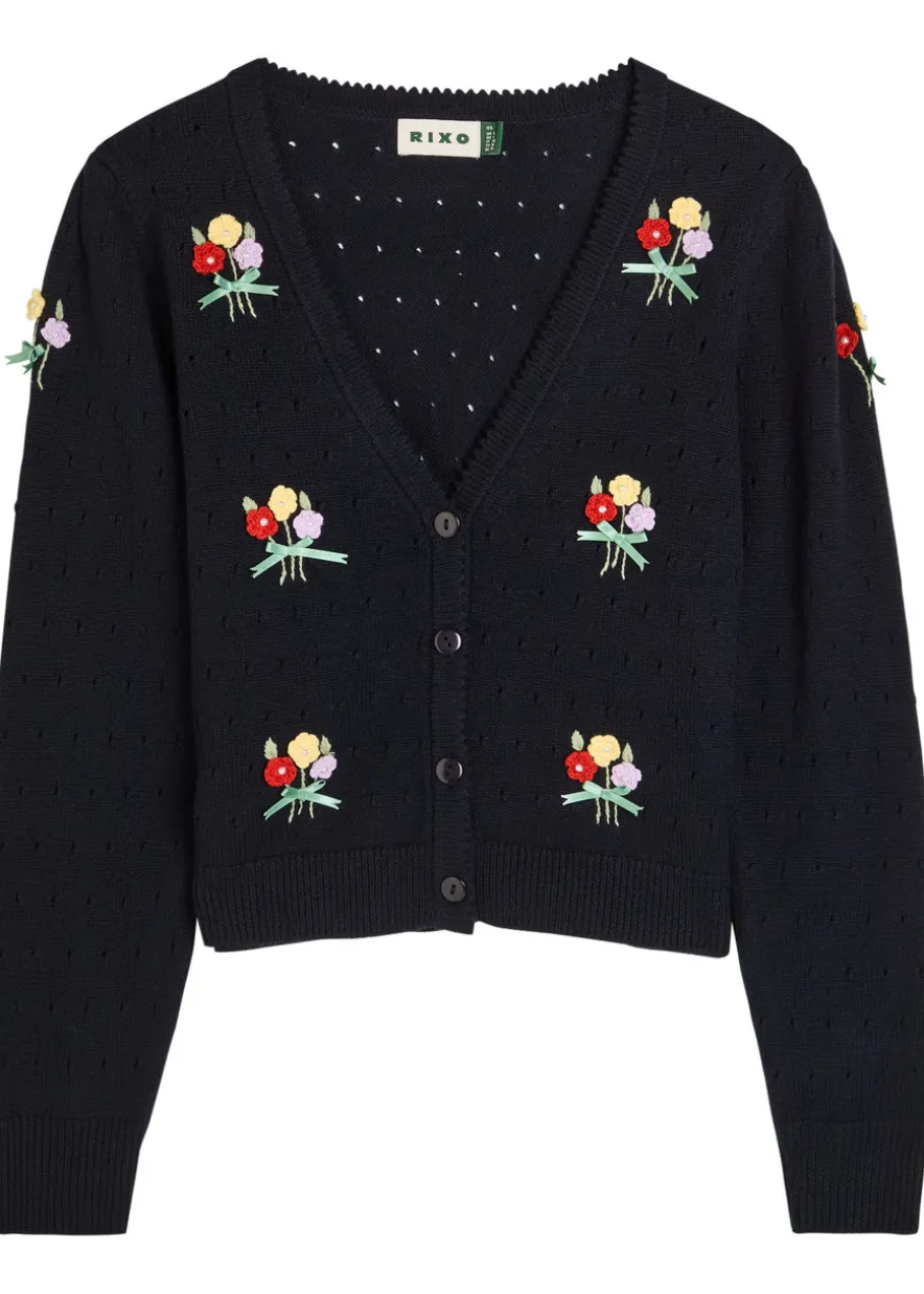Merinda floral-appliquéd wool cardigan