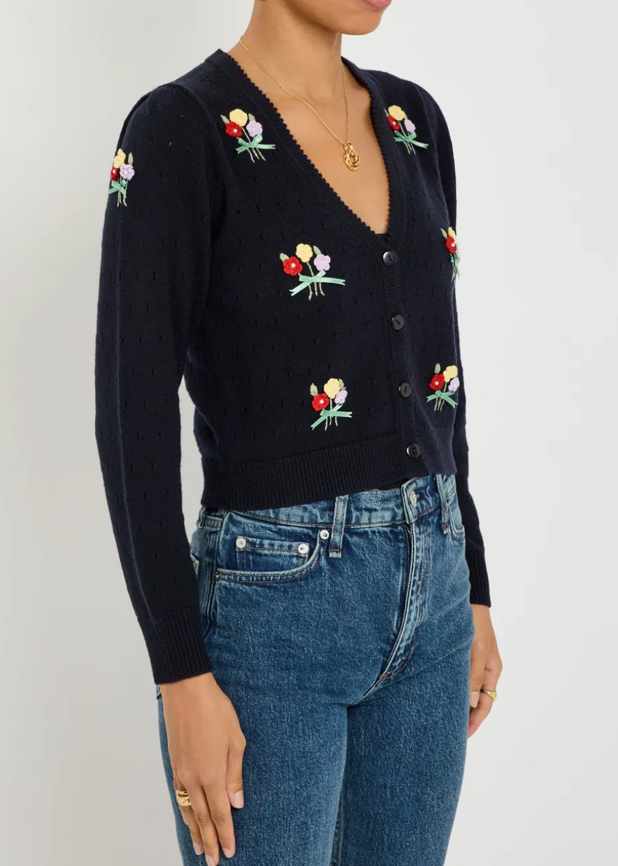 Merinda floral-appliquéd wool cardigan