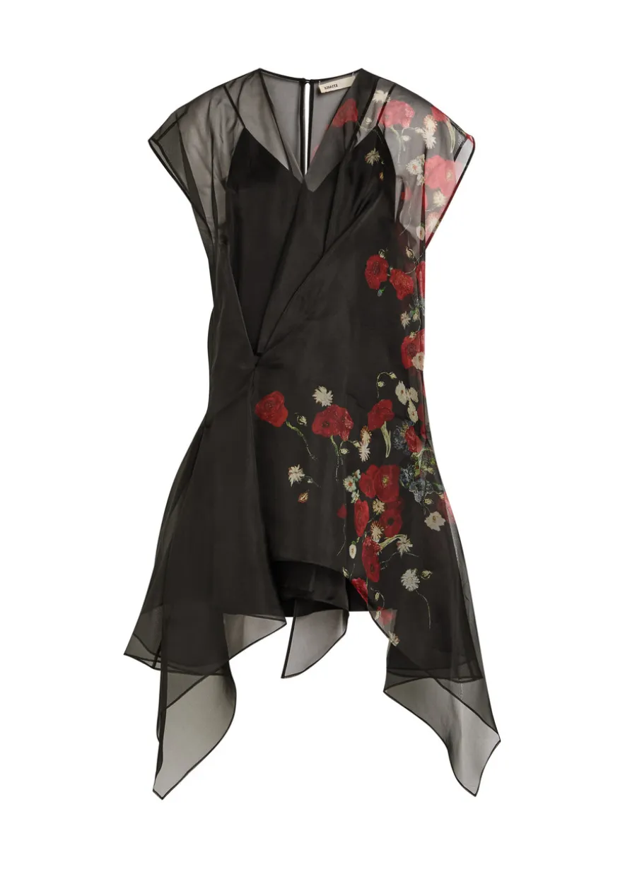 Merith floral-print ruffled silk mini dress