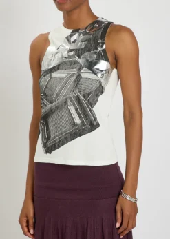 Metallic-print stretch-cotton tank top