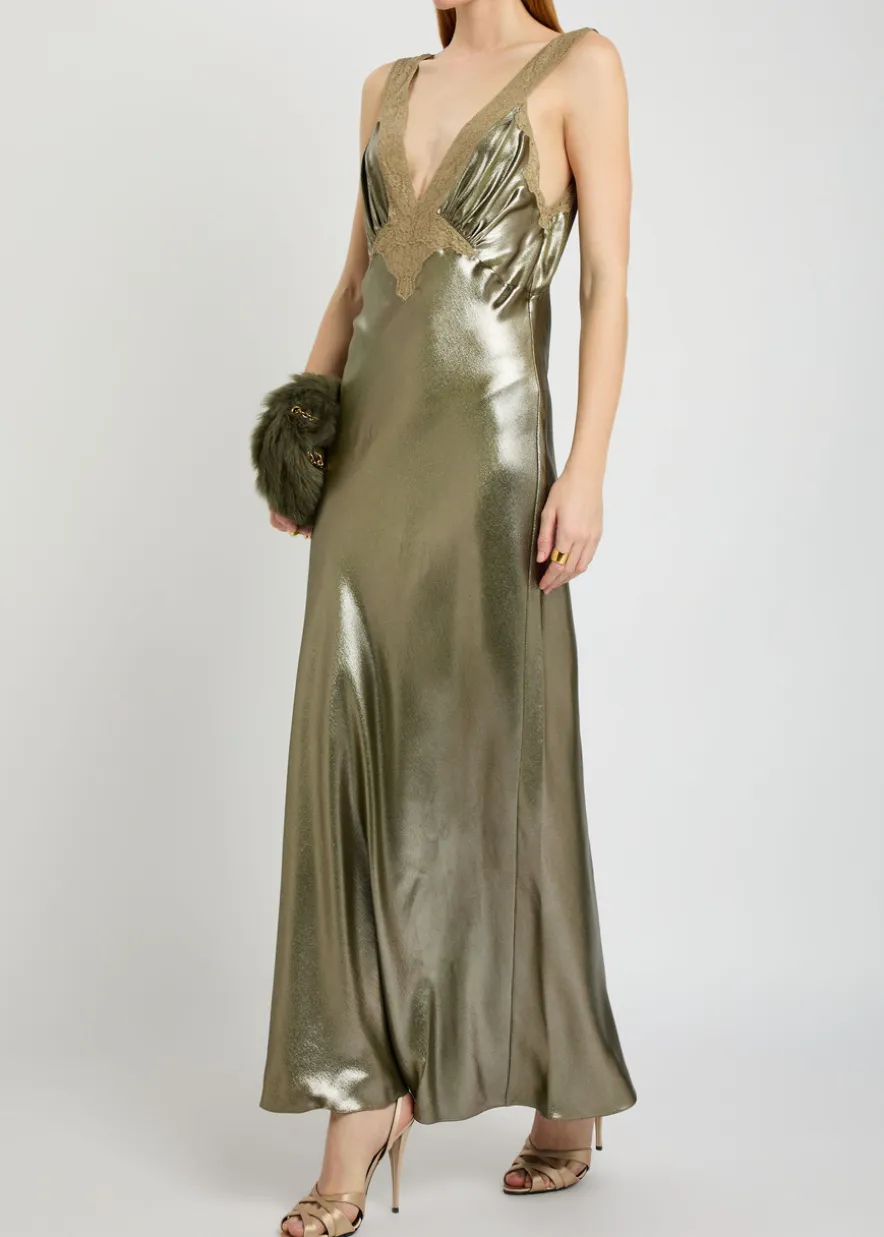 Metallic silk maxi dress