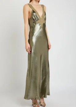 Metallic silk maxi dress