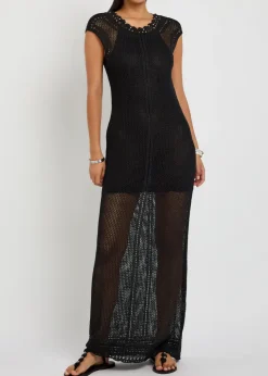 Metaya bead-embellished crochet maxi dress