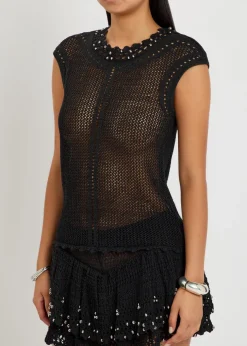 Metorie bead-embellished crochet top