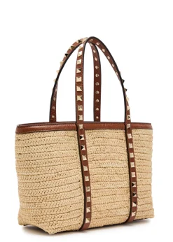 Mini Rockstud raffia tote bag