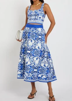 Miriam printed linen-blend cropped top