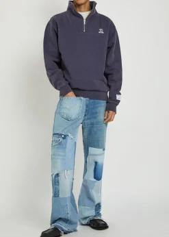 Mixed-denim straight-leg jeans