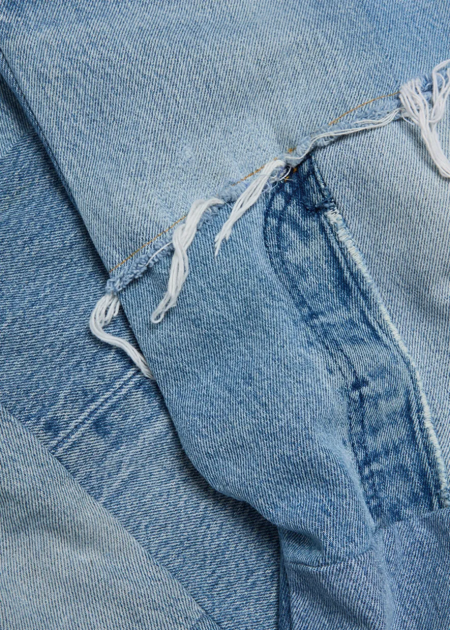 Mixed-denim straight-leg jeans