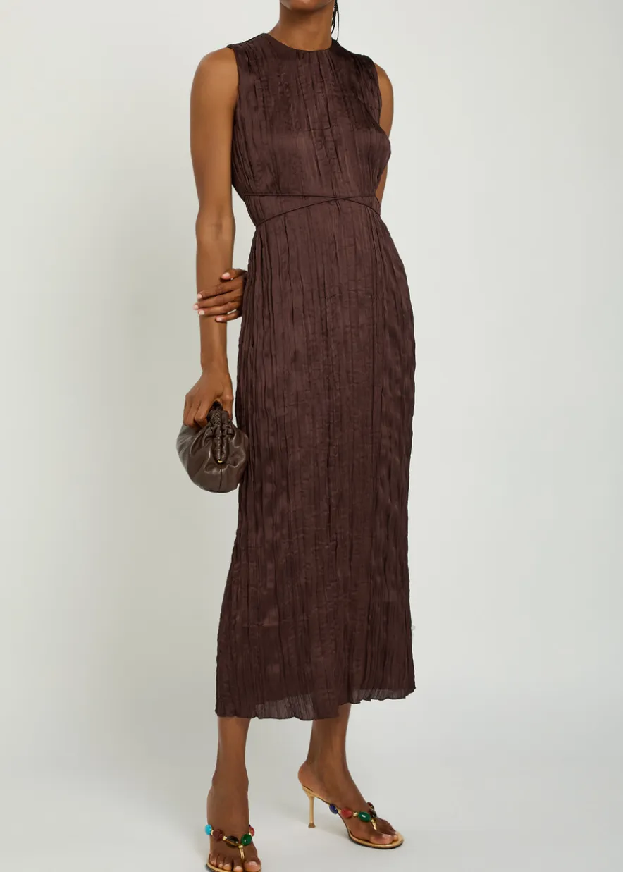 Mizu belted plissé midi dress