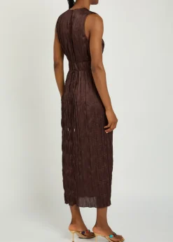 Mizu belted plissé midi dress
