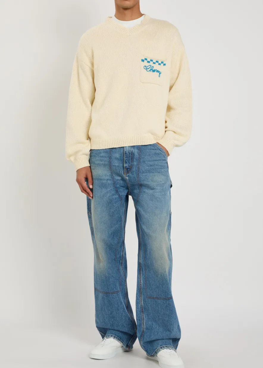 Motors embroidered knit jumper