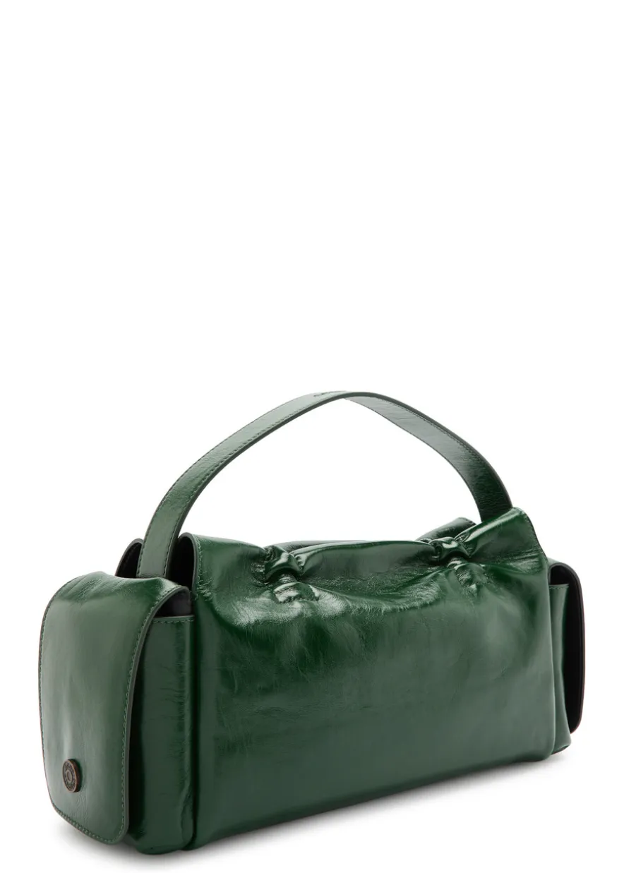 Multipocket leather top handle bag