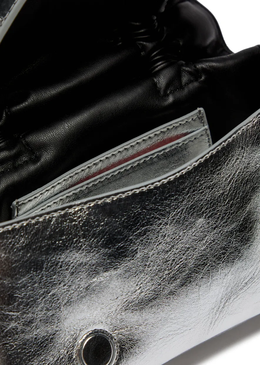 Multipocket Micro metallic leather top handle bag