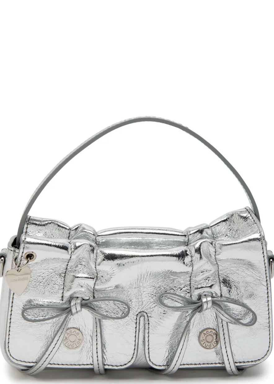 Multipocket Micro metallic leather top handle bag