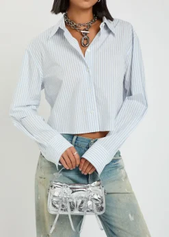 Multipocket Micro metallic leather top handle bag