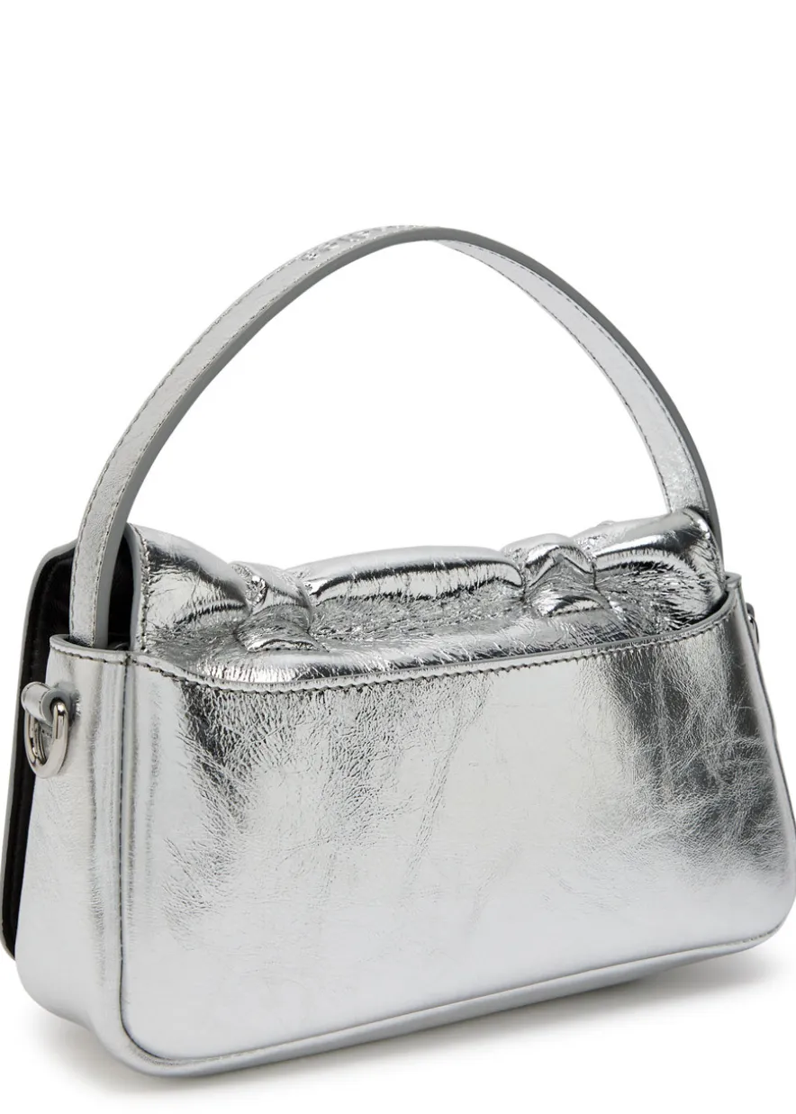 Multipocket Micro metallic leather top handle bag