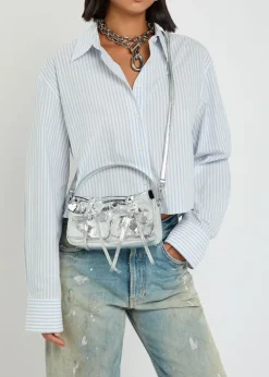 Multipocket Micro metallic leather top handle bag