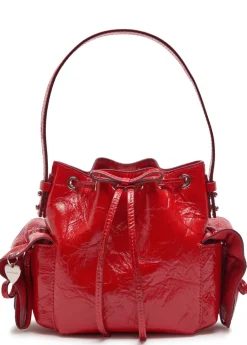 Multipocket mini patent leather bucket bag
