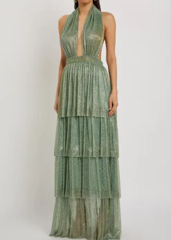Nammos halterneck metallic-mesh maxi dress