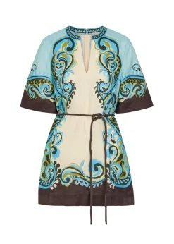 Natalia printed belted linen mini dress