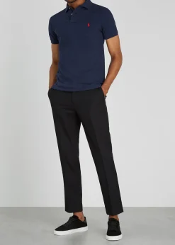 Navy slim piqué cotton polo shirt
