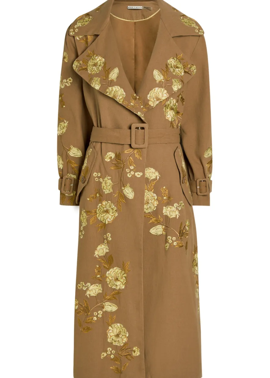 Nevada floral-embroidered canvas trench coat