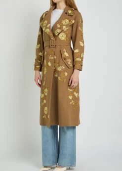 Nevada floral-embroidered canvas trench coat