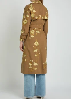 Nevada floral-embroidered canvas trench coat