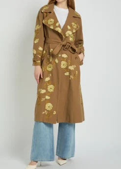Nevada floral-embroidered canvas trench coat