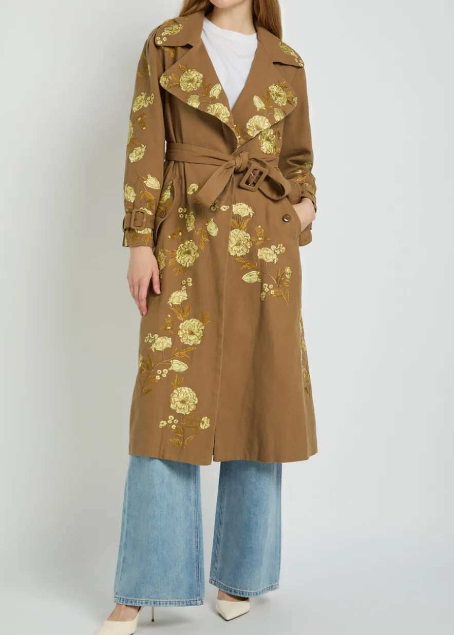 Nevada floral-embroidered canvas trench coat