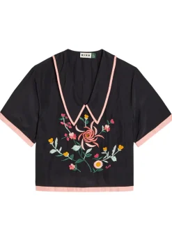 Nicolina floral-embroidered silk top