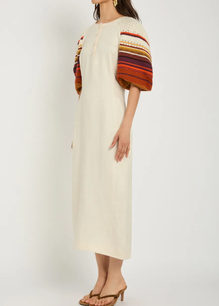 Nomo striped-knit linen midi dress