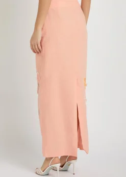 Norma floral-embroidered cotton and linen-blend midi skirt
